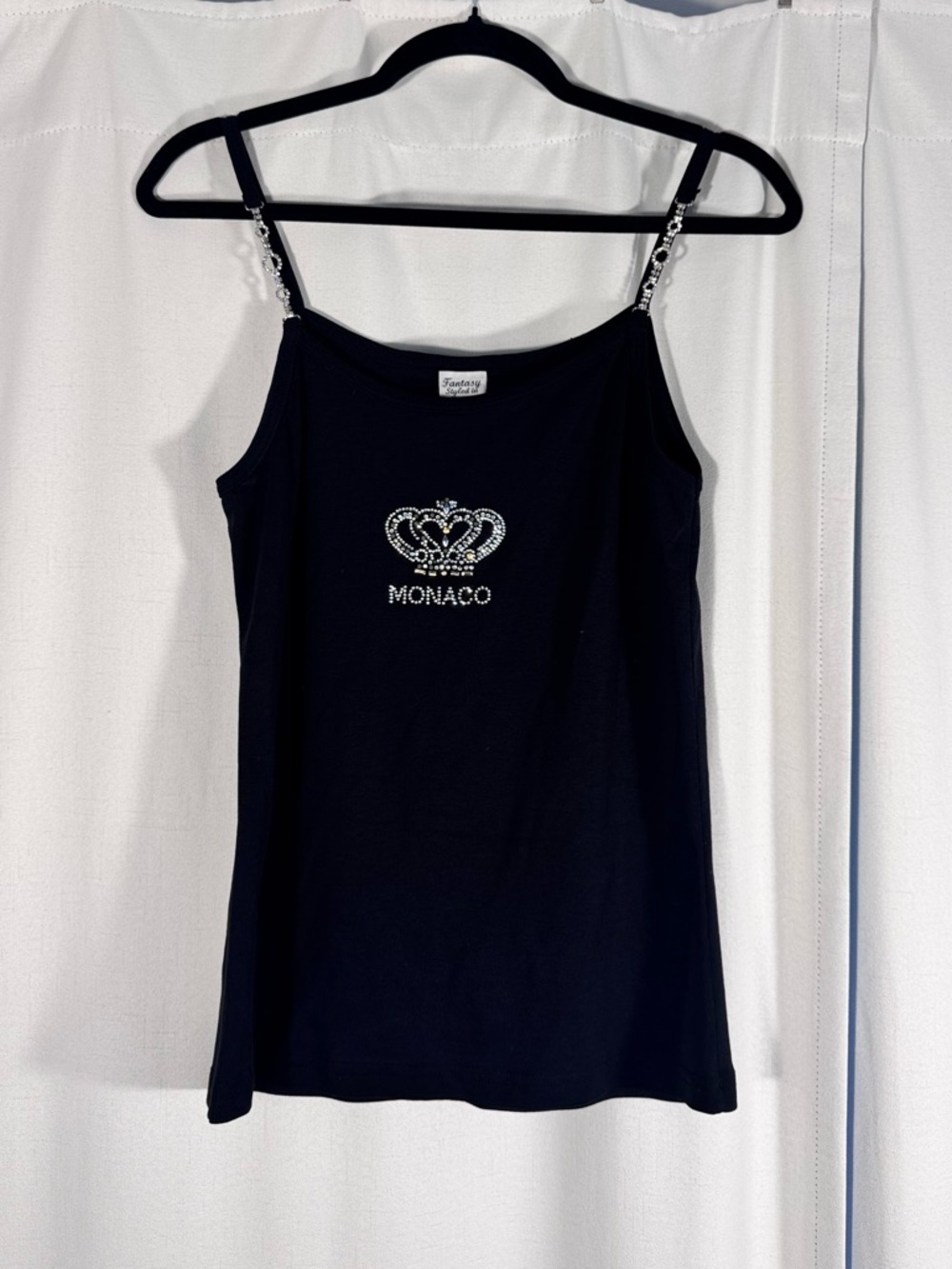 Y2K Black Rhinestone Strap Monaco Crown Graphic Tank